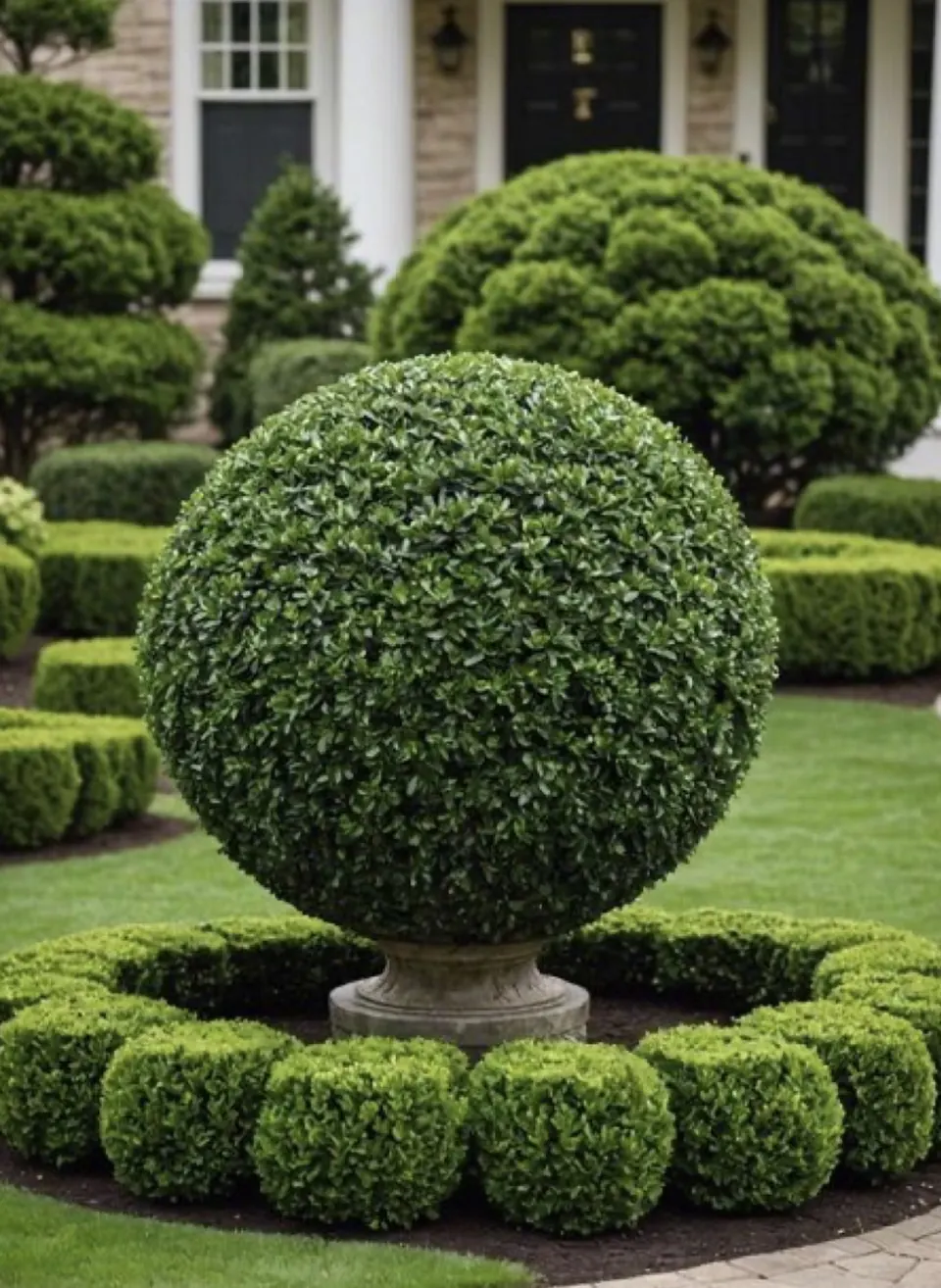 Topiary ball framed by a ring of clipped shrubs